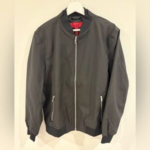 Alfani Black Bomber Jacket with Silver Zipper